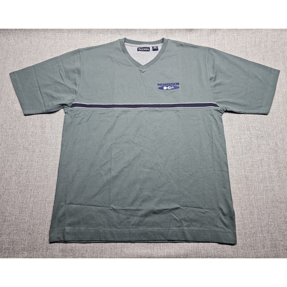Hummer H2 Shirt Mens Large Green Jockey V Neck Off Road SUV Graphic 2000s Cotton